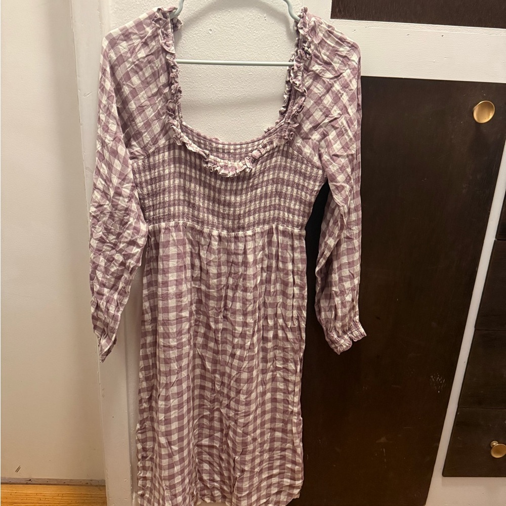 Nordstrom Mauve Gingham Smocked Small Midi‎ Dress